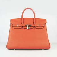 Hermes Birkin 35Cm Togo Leather Handbags Orange Gold